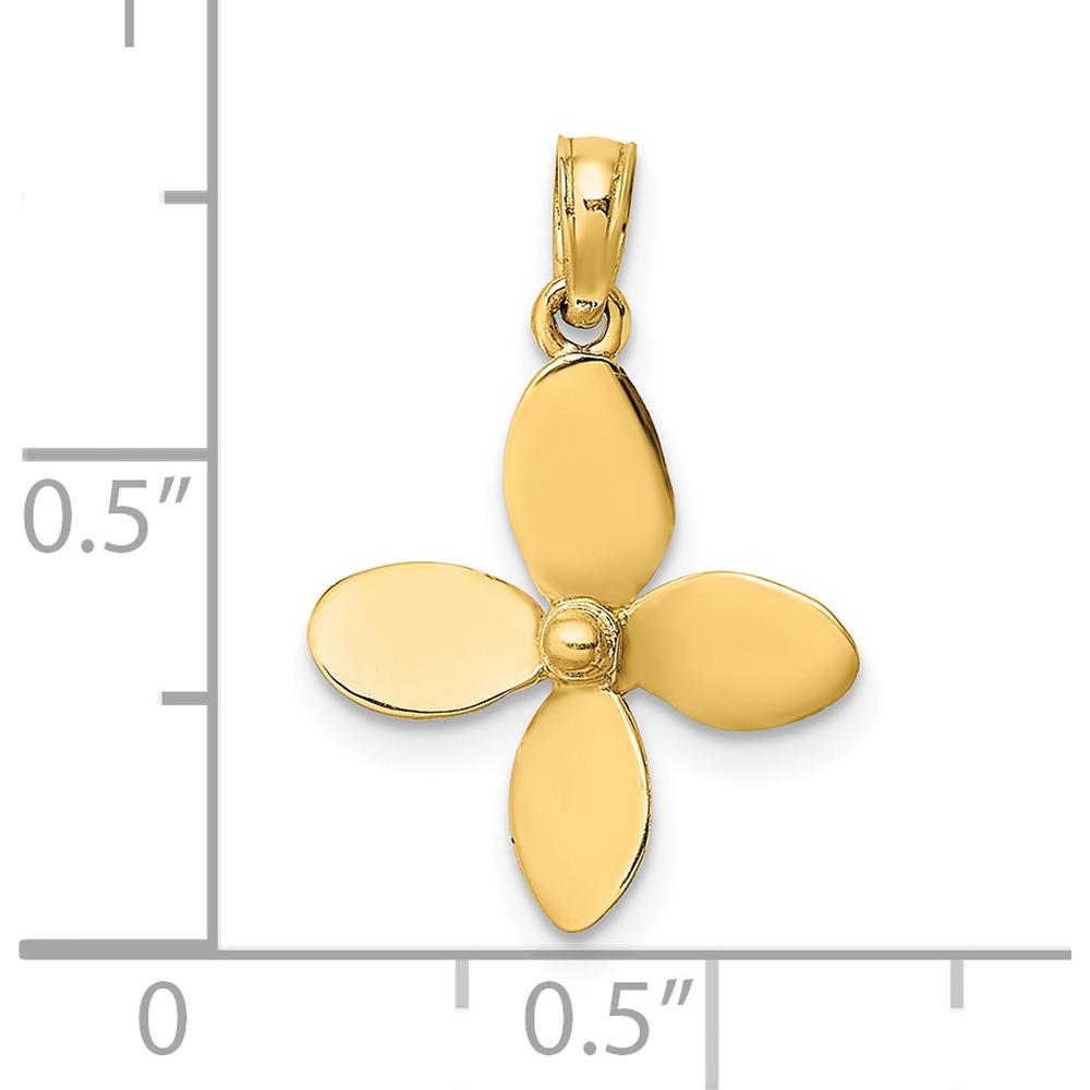 14K Yellow Gold 3D Four-Blade Propeller Pendant with Polished Finish by Oro Pregiato