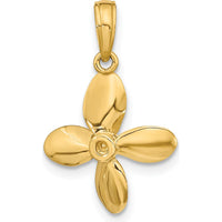 14K Yellow Gold 3D Four-Blade Propeller Pendant with Polished Finish by Oro Pregiato