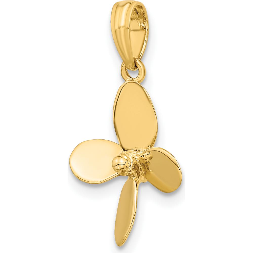 14K Yellow Gold 3D Four-Blade Propeller Pendant with Polished Finish by Oro Pregiato