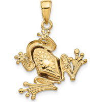 14K Yellow Gold 3D Frog Pendant with Moveable Back Legs - 27mm by Oro Pregiato