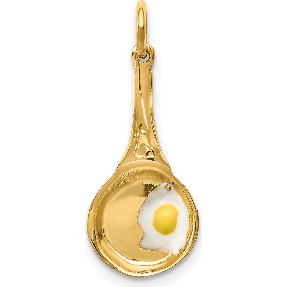14K Yellow Gold 3D Frying Pan Pendant with Enameled Egg Charm
