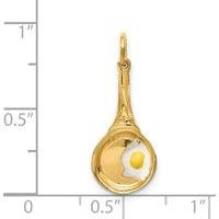 14K Yellow Gold 3D Frying Pan Pendant with Enameled Egg Charm