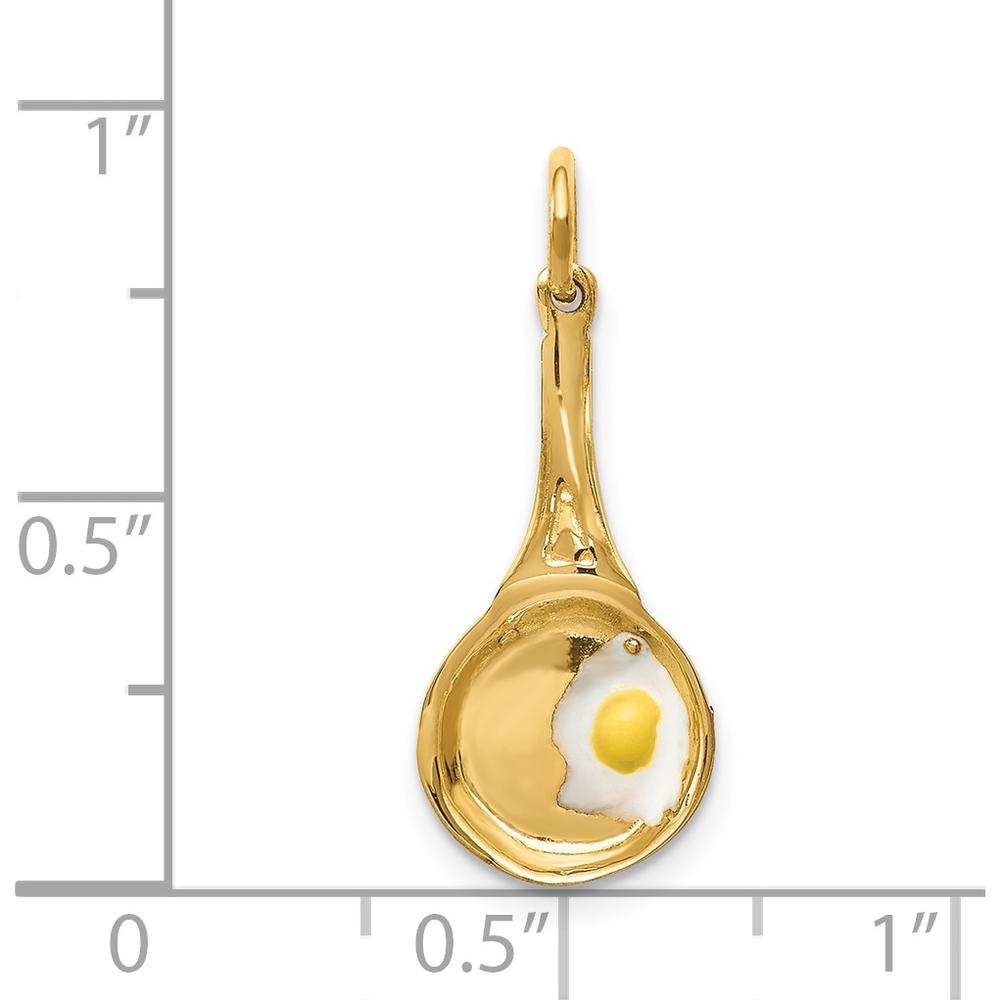 14K Yellow Gold 3D Frying Pan Pendant with Enameled Egg Charm