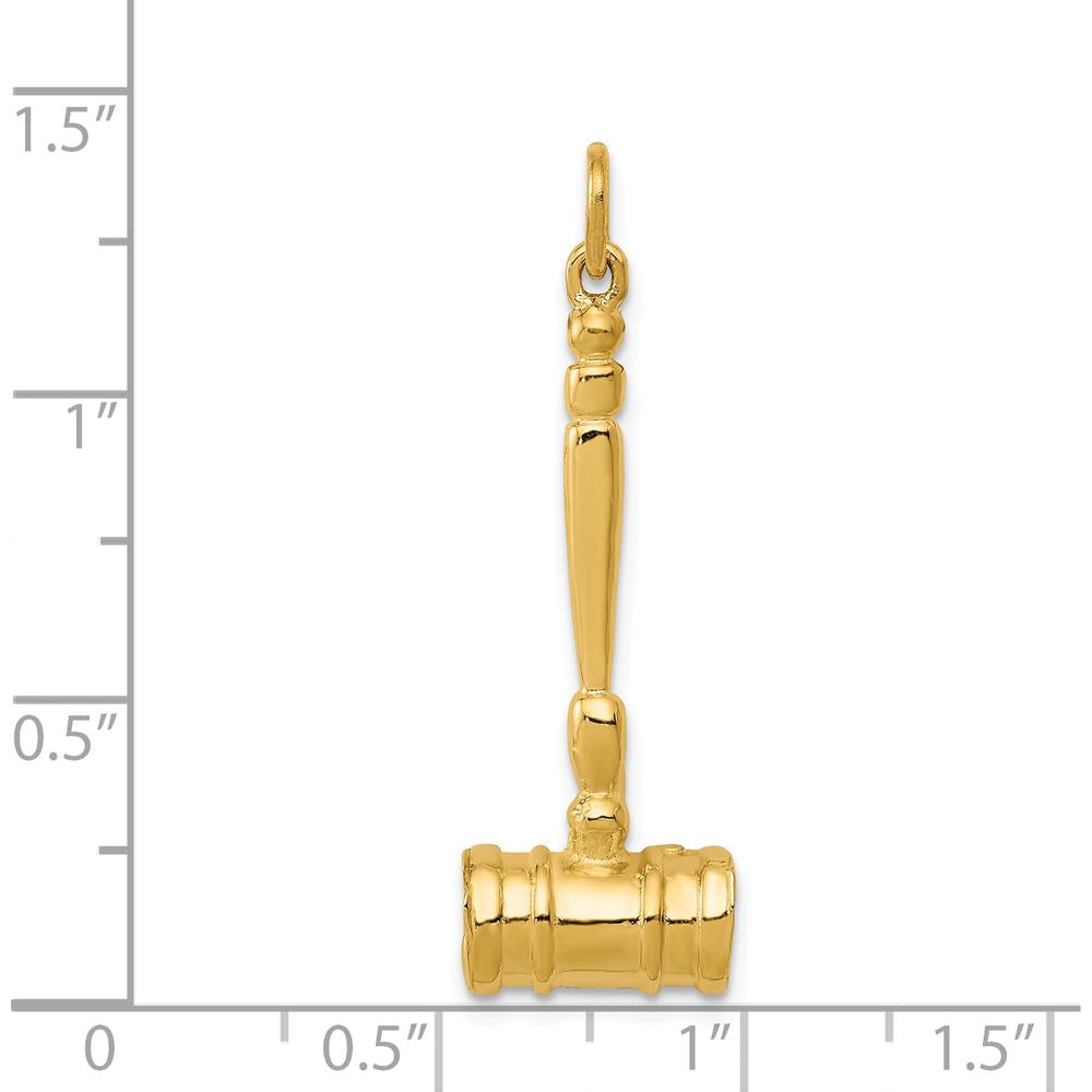 14K Yellow Gold 3D Gavel Charm for Men - Polished Finish