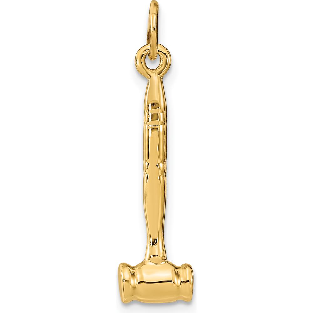 14K Yellow Gold 3D Gavel Charm - Polished Justice Symbol Pendant