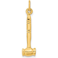 14K Yellow Gold 3D Gavel Charm - Polished Justice Symbol Pendant