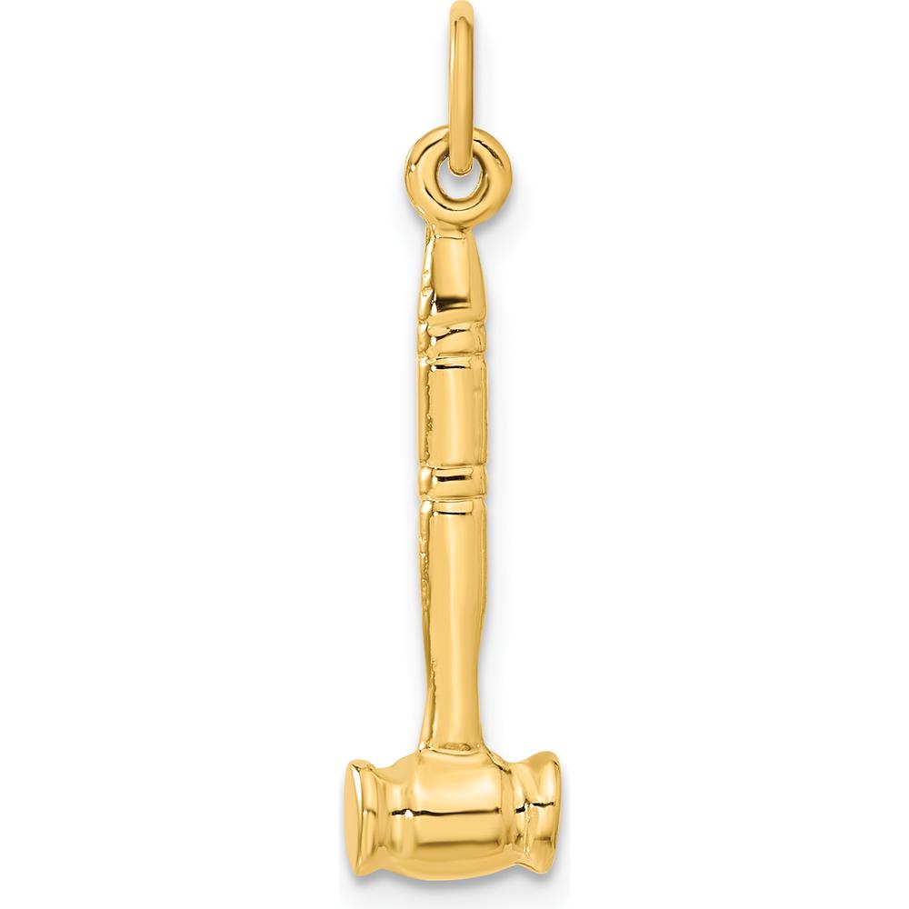 14K Yellow Gold 3D Gavel Charm - Polished Justice Symbol Pendant