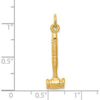 14K Yellow Gold 3D Gavel Charm - Polished Justice Symbol Pendant
