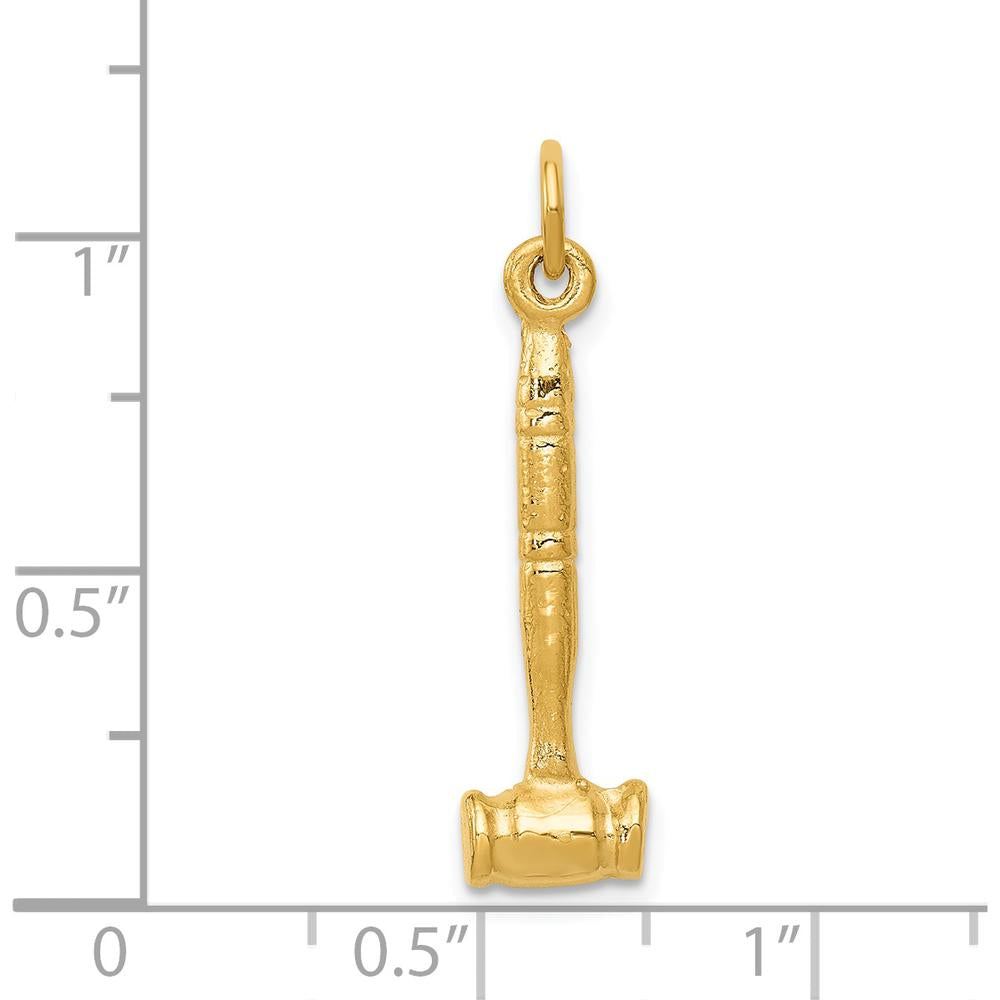 14K Yellow Gold 3D Gavel Charm - Polished Justice Symbol Pendant