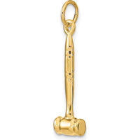 14K Yellow Gold 3D Gavel Charm - Polished Justice Symbol Pendant