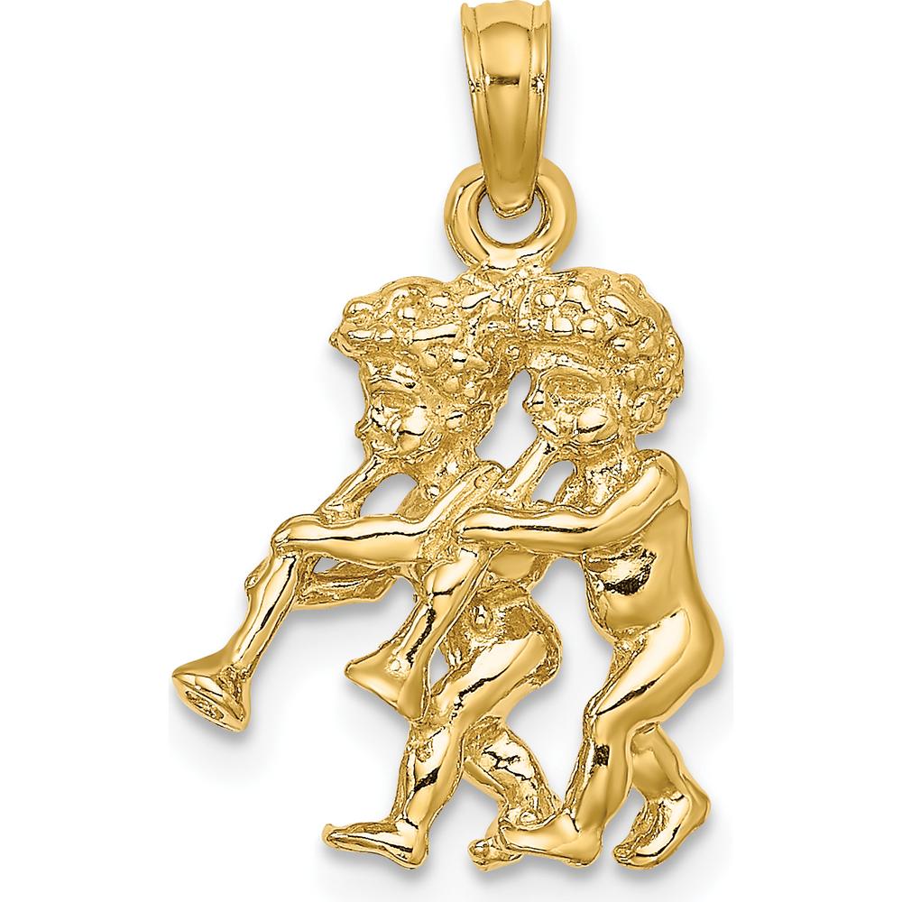 14K Yellow Gold 3D Gemini Zodiac Charm with Textured Design - 20.05mm Length by Oro Pregiato