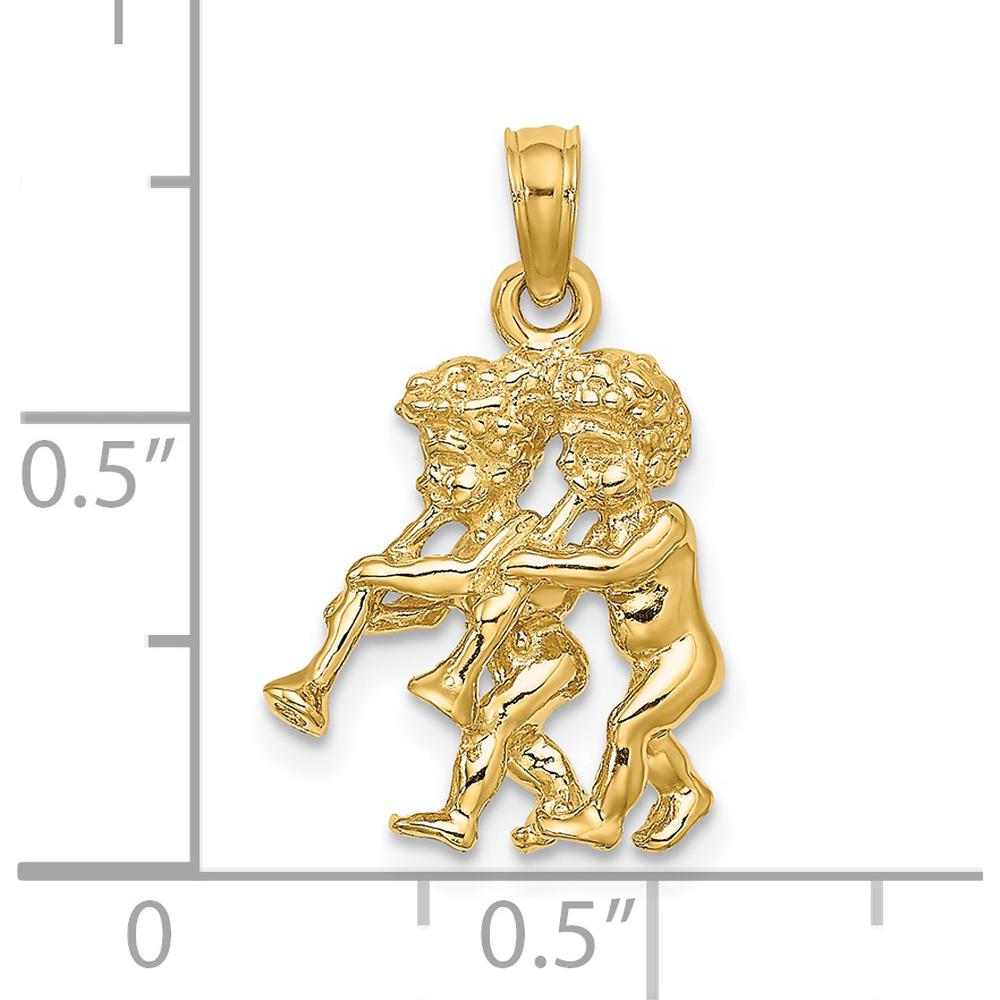14K Yellow Gold 3D Gemini Zodiac Charm with Textured Design - 20.05mm Length by Oro Pregiato
