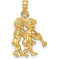 14K Yellow Gold 3D Gemini Zodiac Charm with Textured Design - 20.05mm Length by Oro Pregiato
