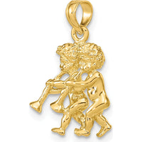 14K Yellow Gold 3D Gemini Zodiac Charm with Textured Design - 20.05mm Length by Oro Pregiato