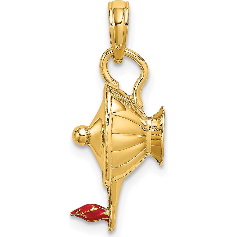 14K Yellow Gold 3D Genie Lamp Charm with Orange Enamel Accent - Polished Finish by Oro Pregiato