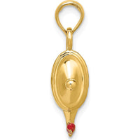 14K Yellow Gold 3D Genie Lamp Charm with Orange Enamel Accent - Polished Finish by Oro Pregiato