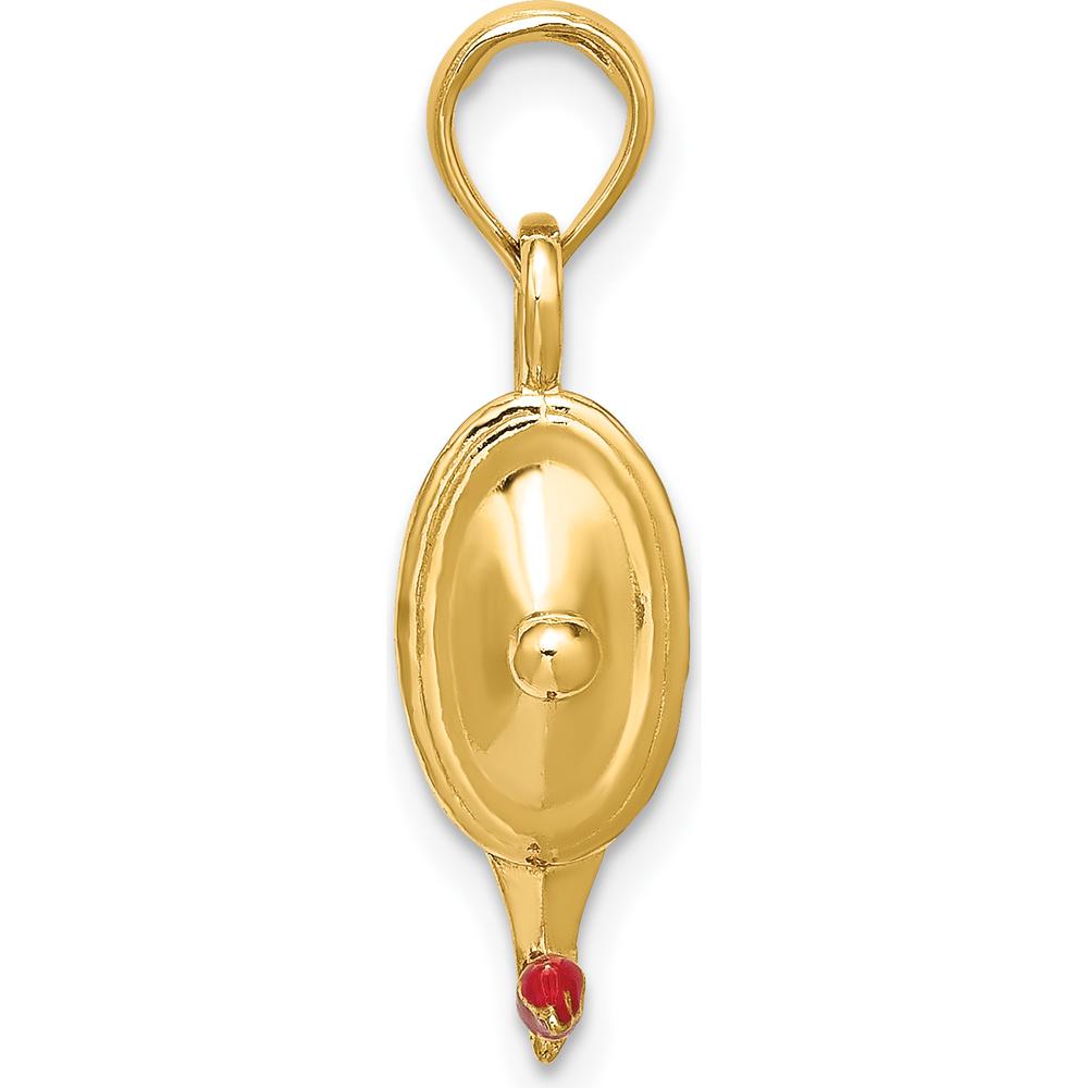 14K Yellow Gold 3D Genie Lamp Charm with Orange Enamel Accent - Polished Finish by Oro Pregiato