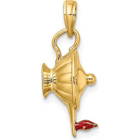 14K Yellow Gold 3D Genie Lamp Charm with Orange Enamel Accent - Polished Finish by Oro Pregiato