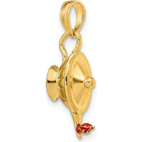 14K Yellow Gold 3D Genie Lamp Charm with Orange Enamel Accent - Polished Finish by Oro Pregiato