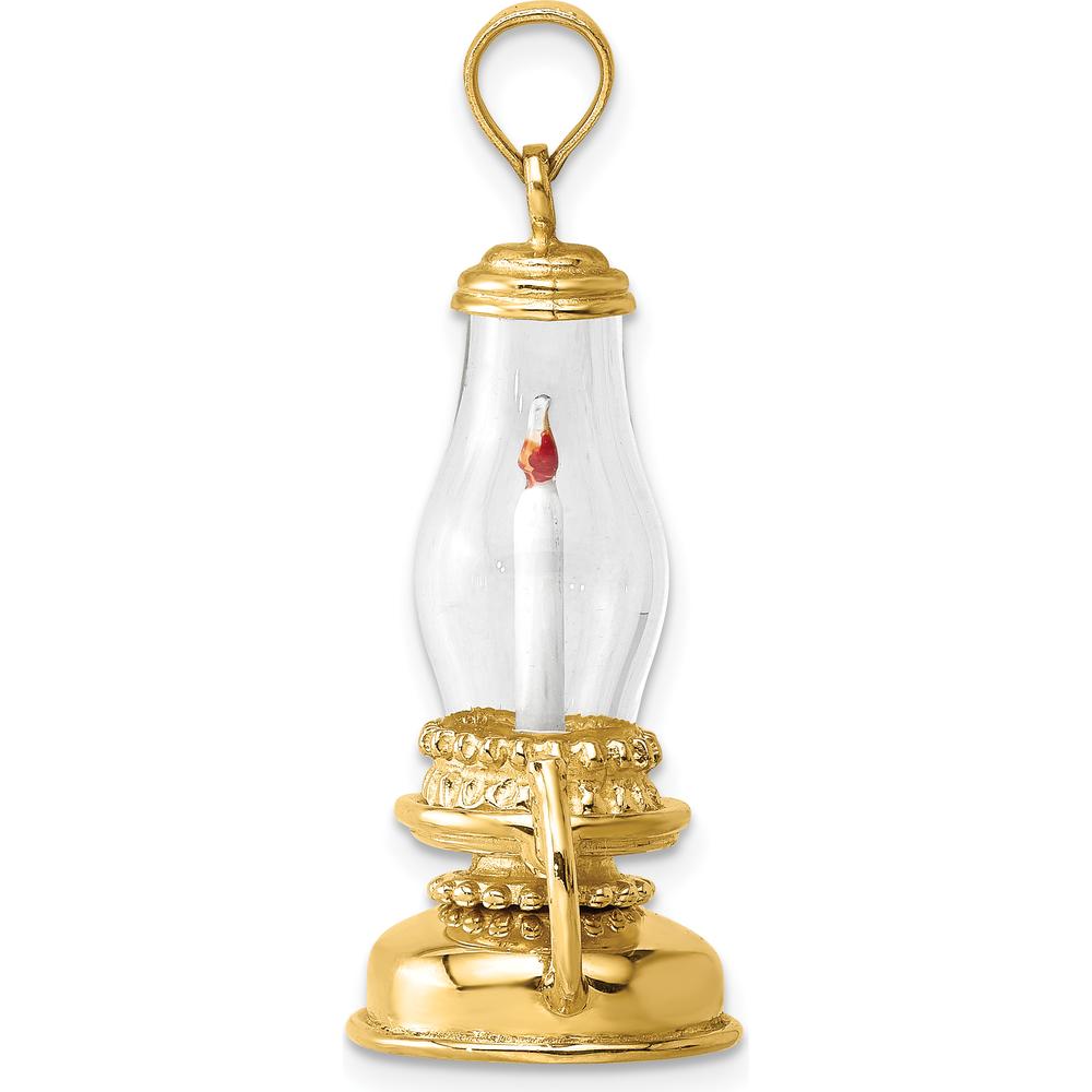 14K Yellow Gold 3D Glass Lantern with Enameled Candle Inside Charm by Oro Pregiato