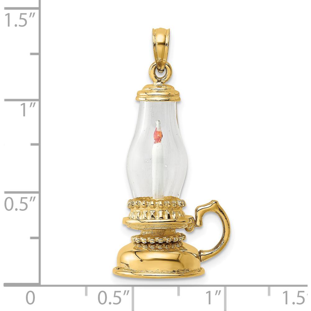 14K Yellow Gold 3D Glass Lantern with Enameled Candle Inside Charm by Oro Pregiato