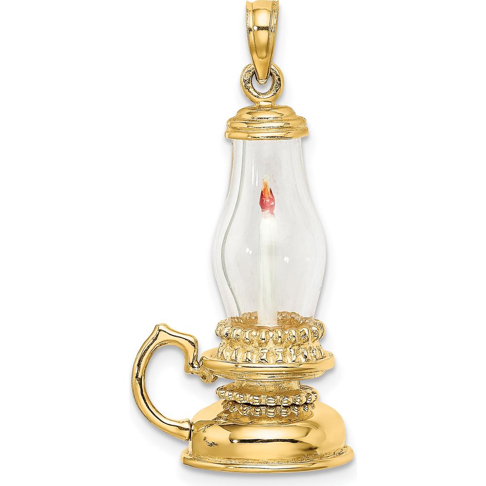 14K Yellow Gold 3D Glass Lantern with Enameled Candle Inside Charm by Oro Pregiato