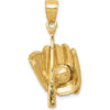 14K Yellow Gold 3D Glove/Bat/Baseball Pendant - Polished Finish by Oro Pregiato