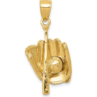 14K Yellow Gold 3D Glove/Bat/Baseball Pendant - Polished Finish by Oro Pregiato