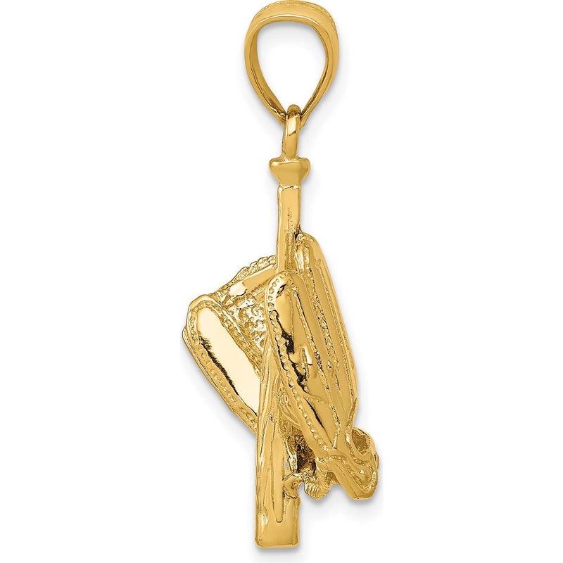 14K Yellow Gold 3D Glove/Bat/Baseball Pendant - Polished Finish by Oro Pregiato