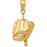 14K Yellow Gold 3D Glove/Bat/Baseball Pendant - Polished Finish by Oro Pregiato