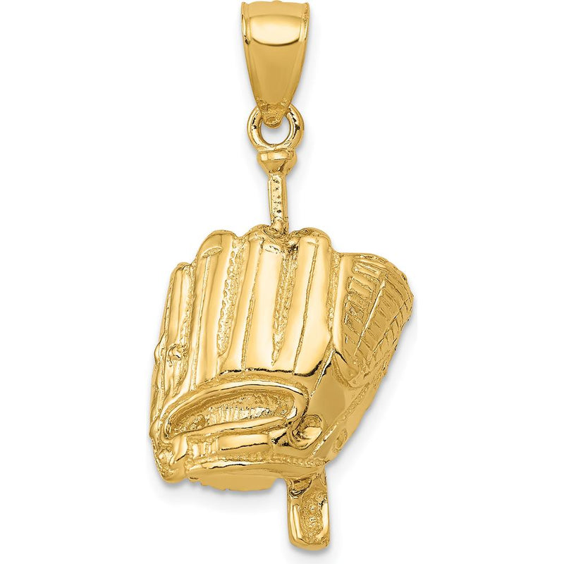 14K Yellow Gold 3D Glove/Bat/Baseball Pendant - Polished Finish by Oro Pregiato