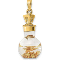 14K Yellow Gold 3D Gold Leaf in Glass Bottle Charm by Oro Pregiato