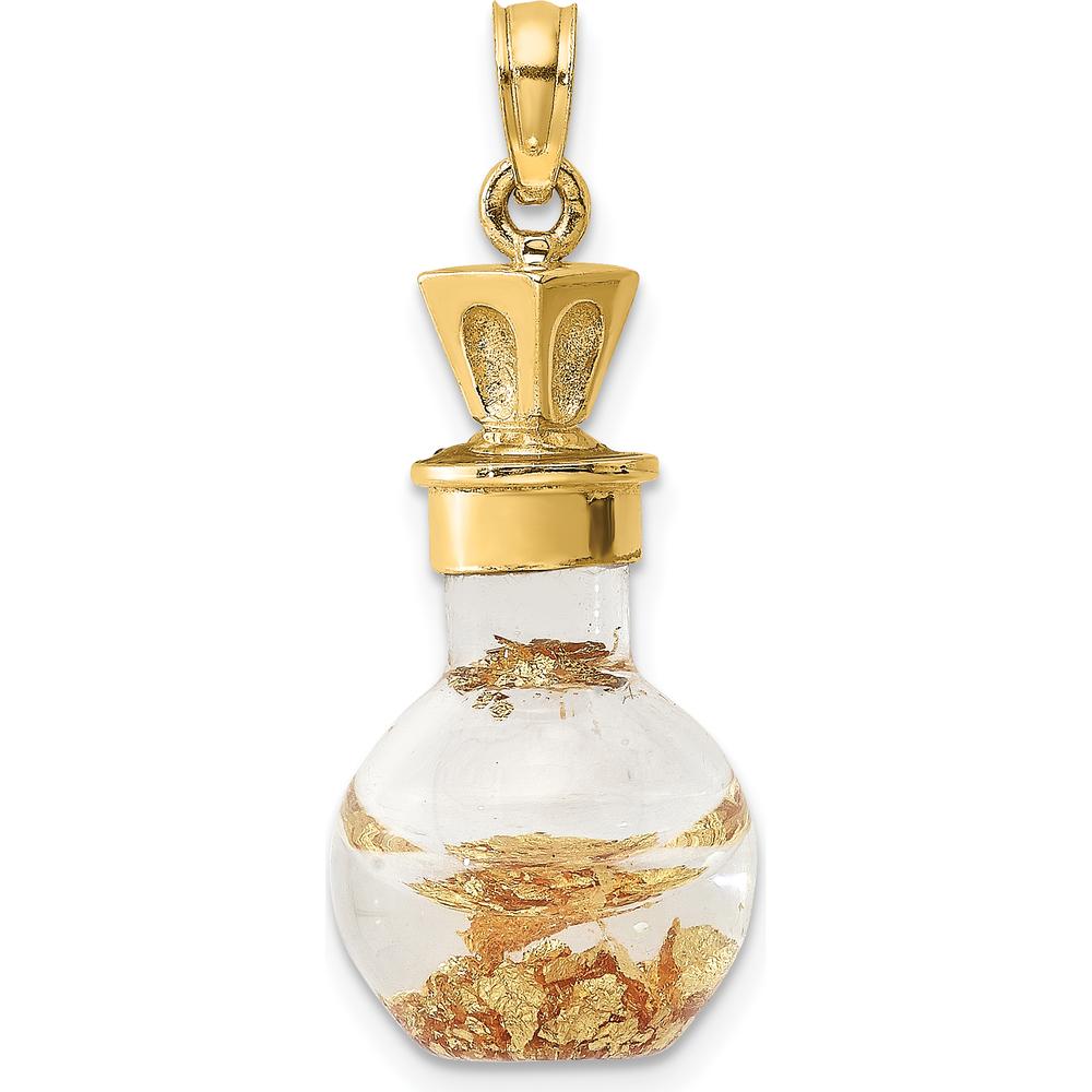 14K Yellow Gold 3D Gold Leaf in Glass Bottle Charm by Oro Pregiato