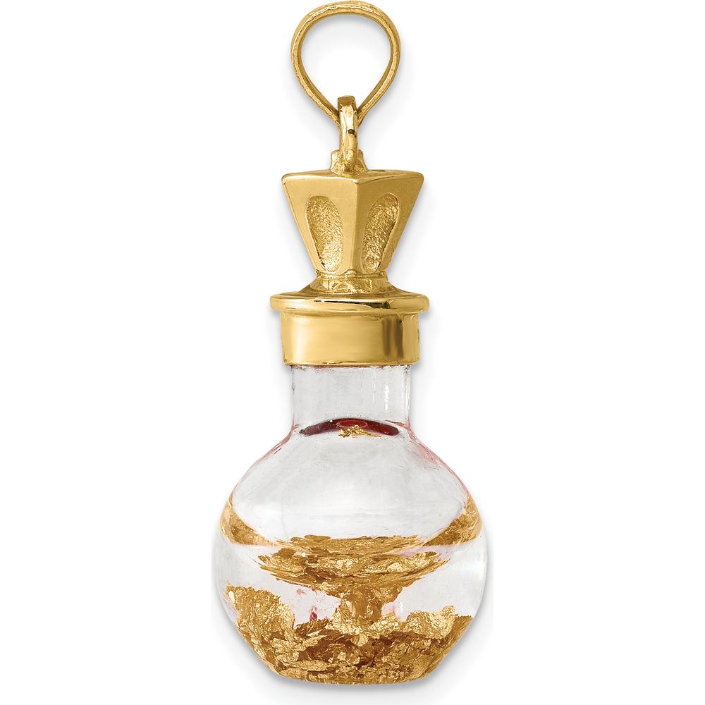 14K Yellow Gold 3D Gold Leaf in Glass Bottle Charm by Oro Pregiato