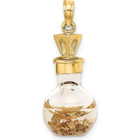 14K Yellow Gold 3D Gold Leaf in Glass Bottle Charm by Oro Pregiato
