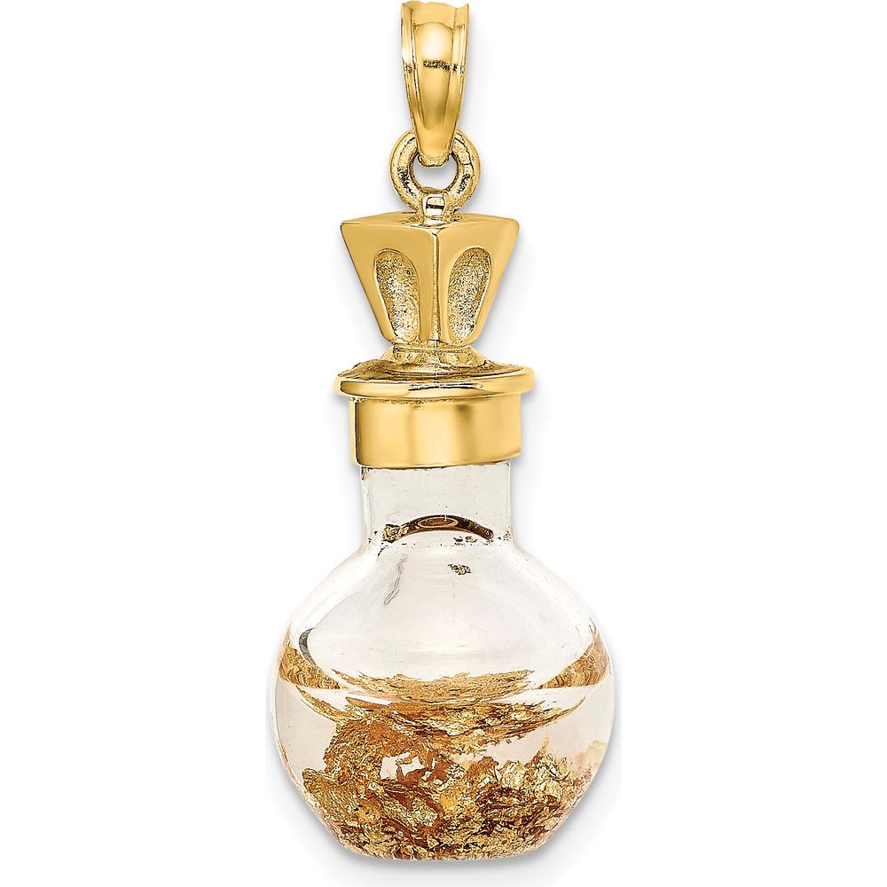 14K Yellow Gold 3D Gold Leaf in Glass Bottle Charm by Oro Pregiato