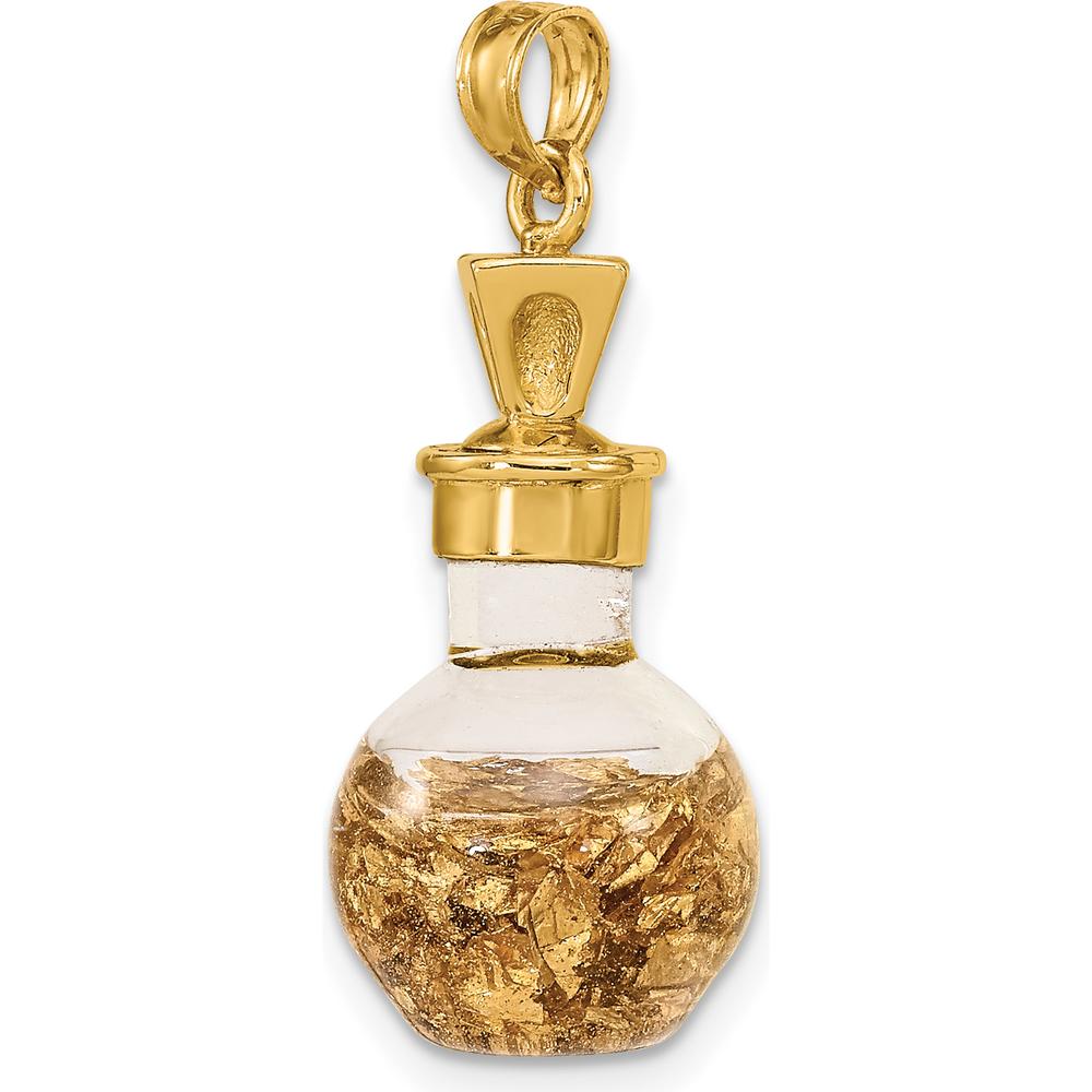 14K Yellow Gold 3D Gold Leaf in Glass Bottle Charm by Oro Pregiato