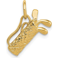 14K Yellow Gold 3D Golf Bag Pendant Charm for Men