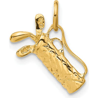 14K Yellow Gold 3D Golf Bag Pendant Charm for Men