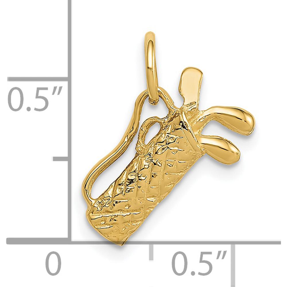 14K Yellow Gold 3D Golf Bag Pendant Charm for Men