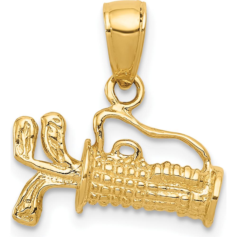 14K Yellow Gold 3D Golf Bag with Clubs Pendant - Solid Textured Design by Oro Pregiato
