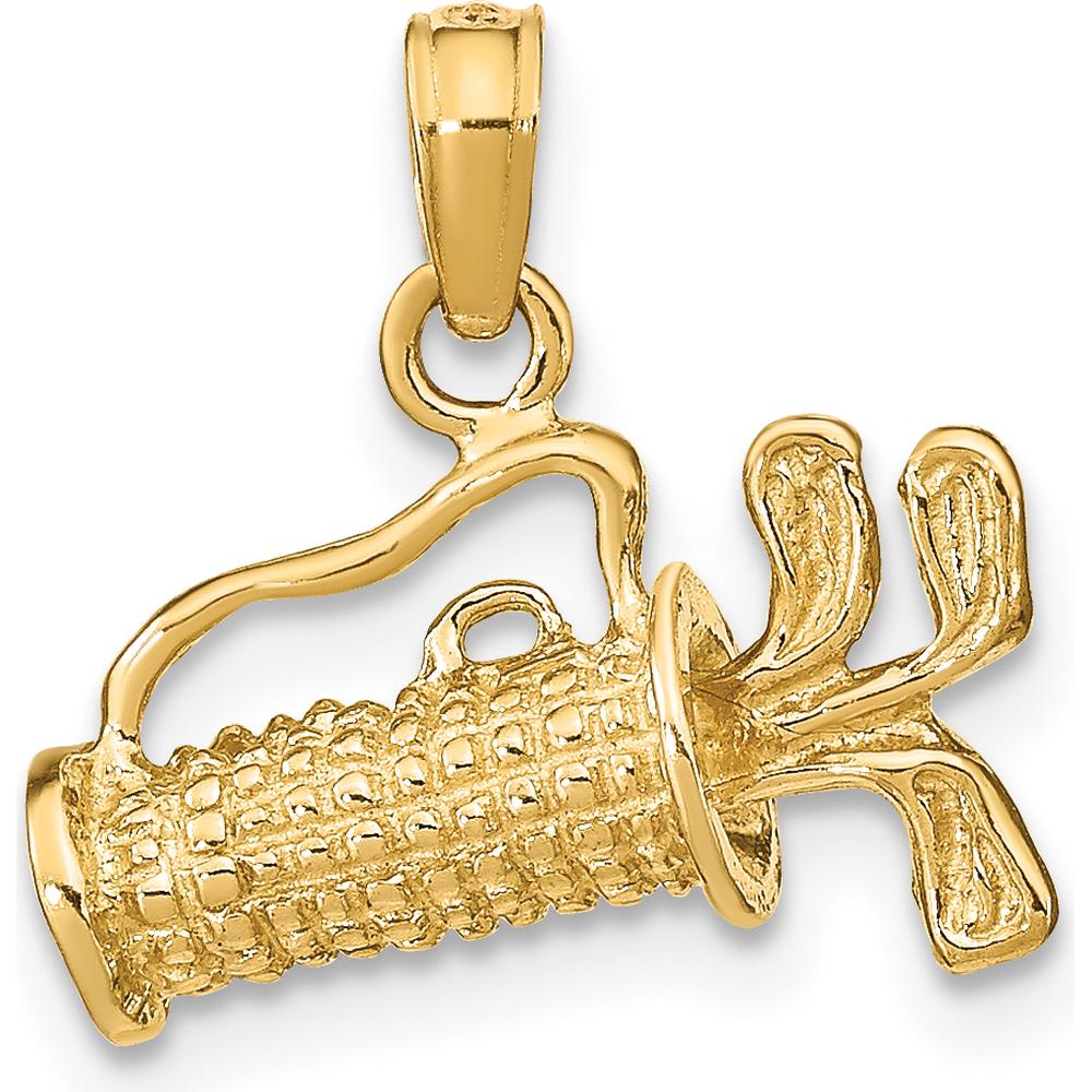 14K Yellow Gold 3D Golf Bag with Clubs Pendant - Solid Textured Design by Oro Pregiato