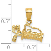 14K Yellow Gold 3D Golf Bag with Clubs Pendant - Solid Textured Design by Oro Pregiato