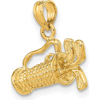 14K Yellow Gold 3D Golf Bag with Clubs Pendant - Solid Textured Design by Oro Pregiato