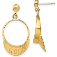 14K Yellow Gold 3D Golf Visor Dangle Post Earrings by 0