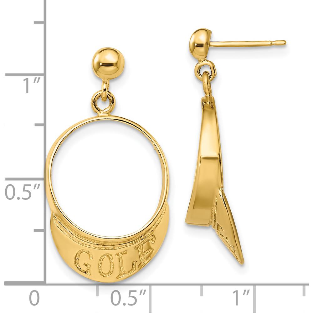 14K Yellow Gold 3D Golf Visor Dangle Post Earrings by 0