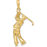 14K Yellow Gold 3D Golfer in Swing Charm - Textured Finish by Oro Pregiato