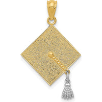 14K Yellow Gold 3D Graduation Cap Pendant with Movable Rhodium Tassel by Oro Pregiato