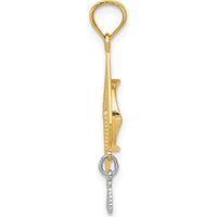 14K Yellow Gold 3D Graduation Cap Pendant with Movable Rhodium Tassel by Oro Pregiato