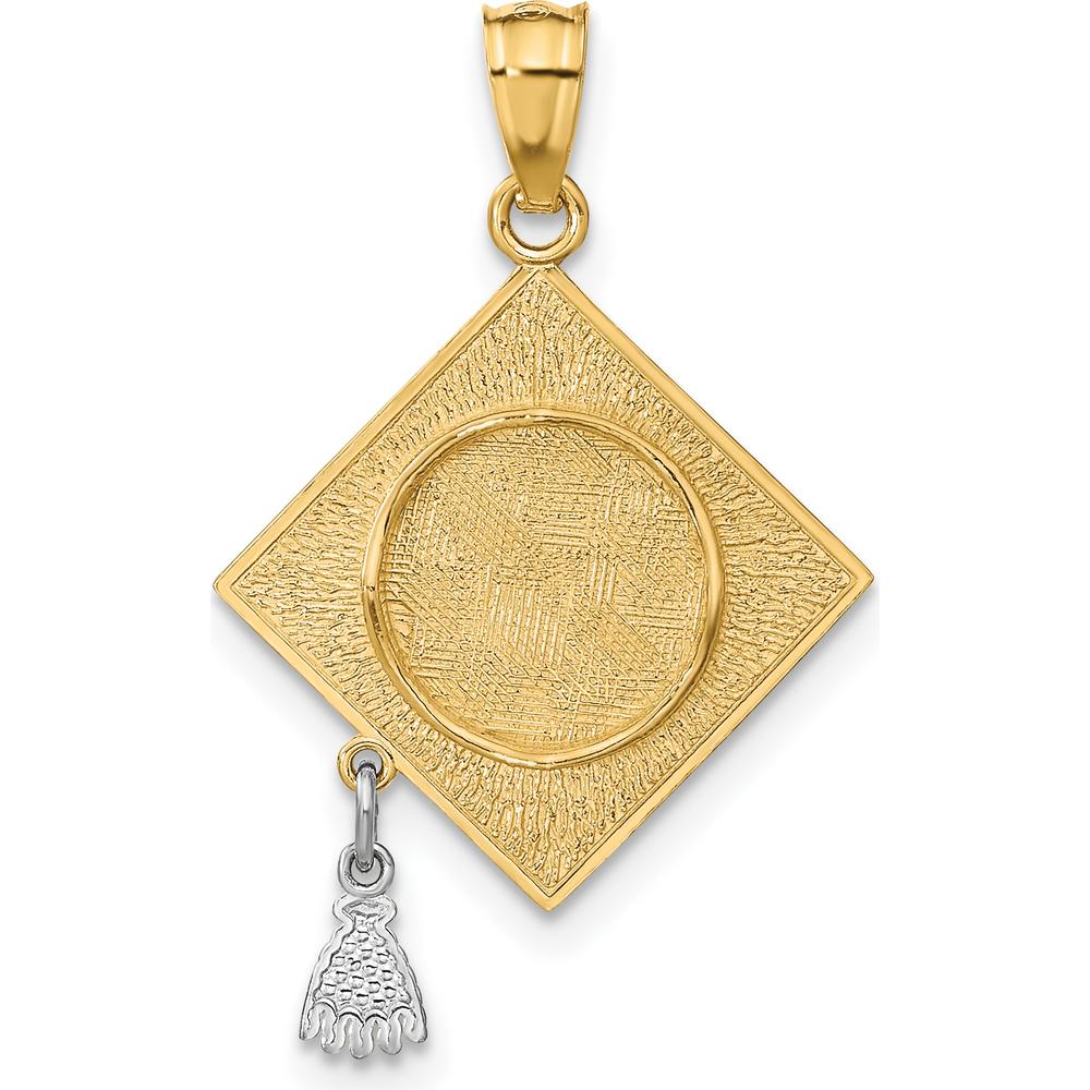 14K Yellow Gold 3D Graduation Cap Pendant with Movable Rhodium Tassel by Oro Pregiato